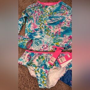 Lilly Pulitzer girls 14 Cora swimsuit rash guard bikini postcards positano NWT